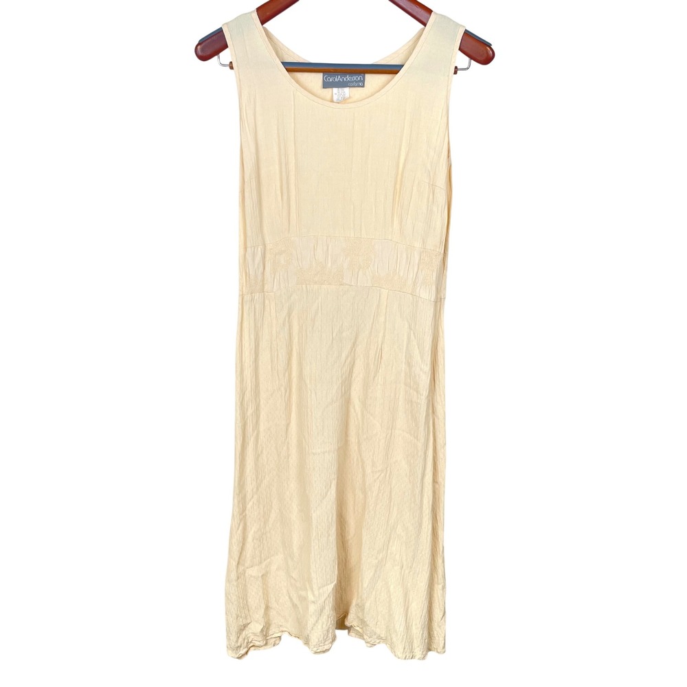 Vtg Dress Sz S Shift Butter Yellow Sleeveless Midi Fairy Cottage Minimalist Boho
